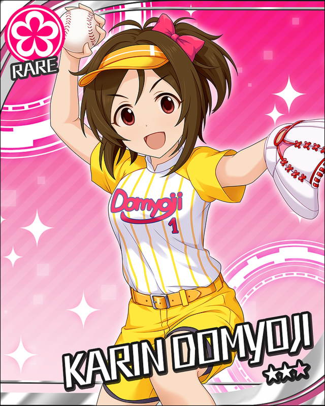 baseball blush brown_hair character_name domyouji_karin gloves idolmaster idolmaster_cinderella_girls jersey red_eyes short_hair smile sports stars