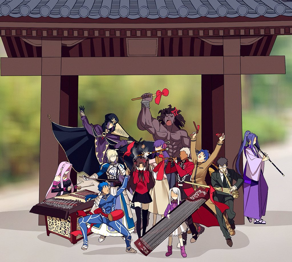 6+boys 6+girls ahoge anger_vein archer armor armored_dress artoria_pendragon_(all) assassin_(fate/stay_night) bangs bare_shoulders berserker black_gloves black_hair black_legwear black_neckwear black_skirt blazer blindfold blonde_hair blue_bodysuit blue_hair blurry bodysuit bow bracer cape caster child cloak coat collar commentary_request covering_ears dark_skin dark_skinned_male depth_of_field detached_sleeves dizi dress drum erhu faceless facial_mark fate/stay_night fate_(series) forehead_mark formal gauntlets glasses gloves hair_bow hair_bun hair_ribbon hat homurahara_academy_uniform hood hooded_cloak instrument jacket japanese_clothes kuzuki_souichirou lancer long_hair long_skirt long_sleeves matou_sakura matou_shinji meme motion_lines multiple_boys multiple_girls music necktie open_mouth pants parody pauldrons pink_footwear pink_hair pipa_(instrument) playing_instrument ponytail purple_hair purple_ribbon red_bow red_coat ribbon rider saber school_uniform shirt short_hair shoulder_armor sitting skirt strapless strapless_dress suit suona tagme temple thigh-highs tohsaka_rin trench_coat trumpet trumpet_boy twintails two_side_up white_hair white_shirt white_skirt wide_sleeves yaoshi_jun zettai_ryouiki