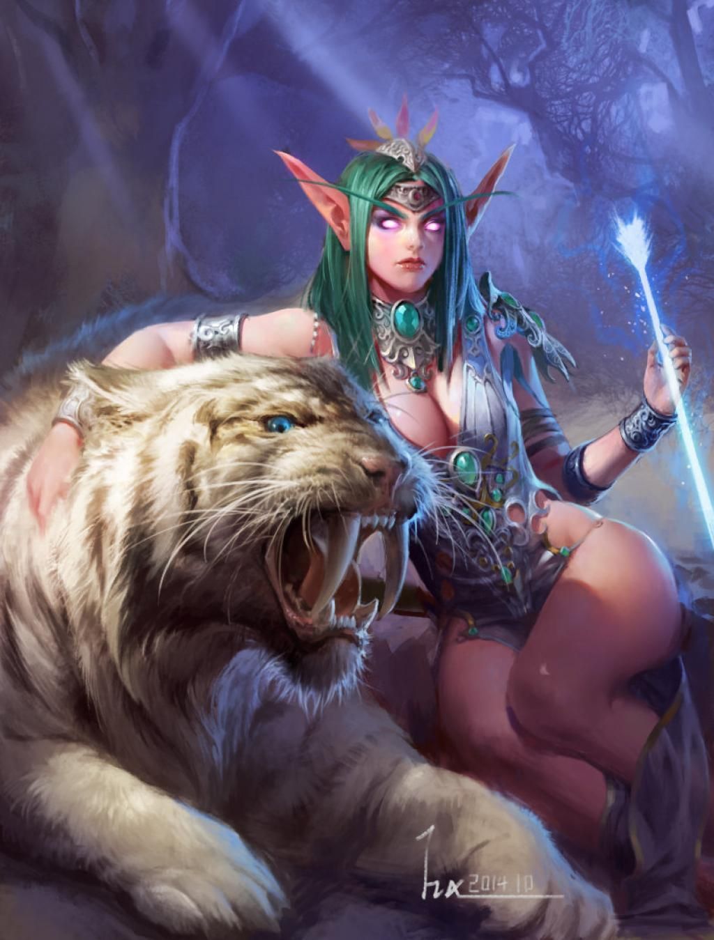 animal armor elf highres night_elf pointy_ears tyrande_whisperwind warcraft world_of_warcraft