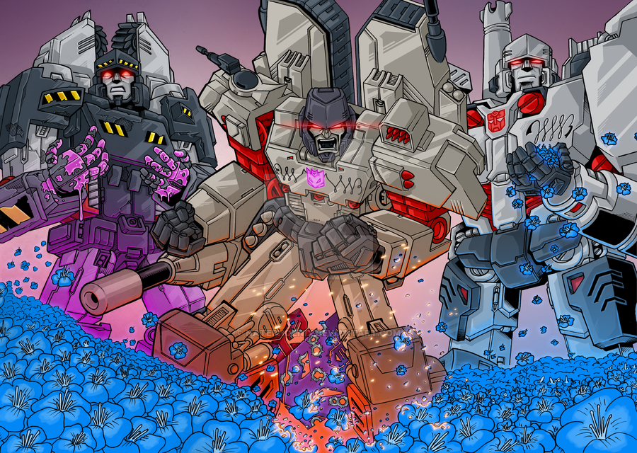 1boy 80s arm_cannon cannon character_request commentary decepticon english_commentary glowing glowing_eyes mecha megatron megatron_(idw) natephoenix no_humans oldschool open_mouth red_eyes robot science_fiction the_transformers_(idw) transformers weapon