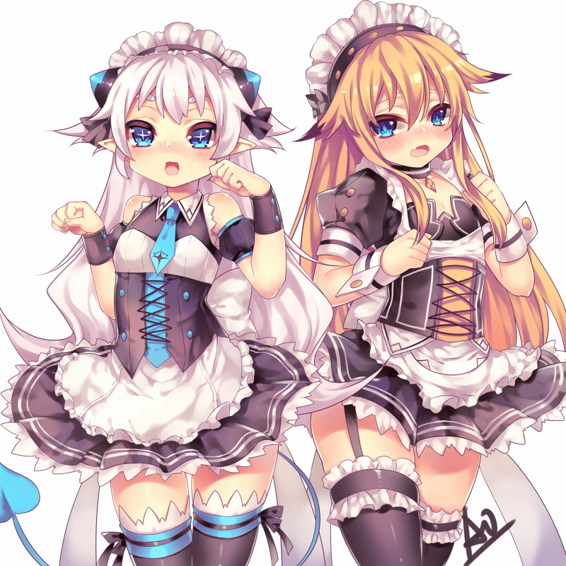 1girl blue_eyes blush chung_seiker demon_girl demon_horns demon_tail elsword horns long_hair luciela_r._sourcream maid maid_headdress paw_pose star star-shaped_pupils symbol symbol-shaped_pupils tail trap utm