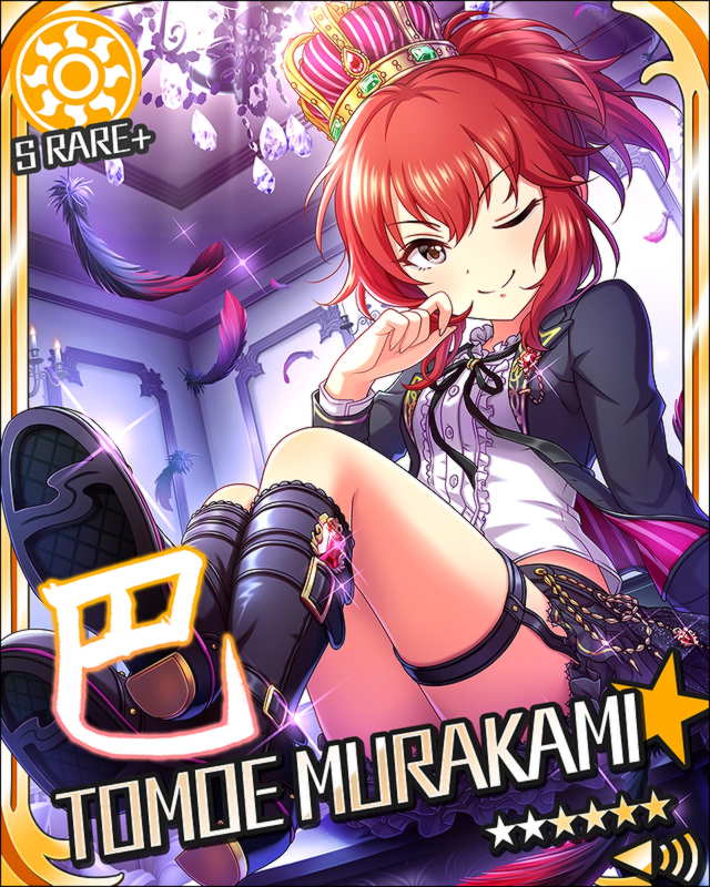 black_eyes blush character_name idolmaster idolmaster_cinderella_girls jacket murakami_tomoe redhead short_hair smile stars wink