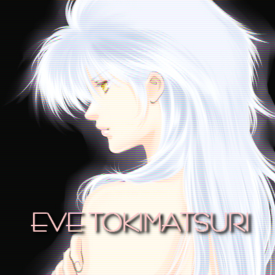 blue_hair eve_tokimatsuri lowres megazone_23 solo tokimatsuri_eve topless white_hair yellow_eyes yuzuru_saeki