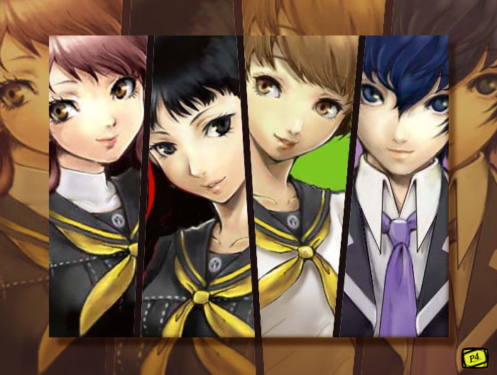 amagi_yukiko androgynous black_eyes black_hair blue_eyes blue_hair brown_eyes brown_hair column_lineup jpeg_artifacts kujikawa_rise multiple_girls necktie persona persona_4 purple_hair reverse_trap satonaka_chie school_uniform shirogane_naoto smile y-chan zoom_layer