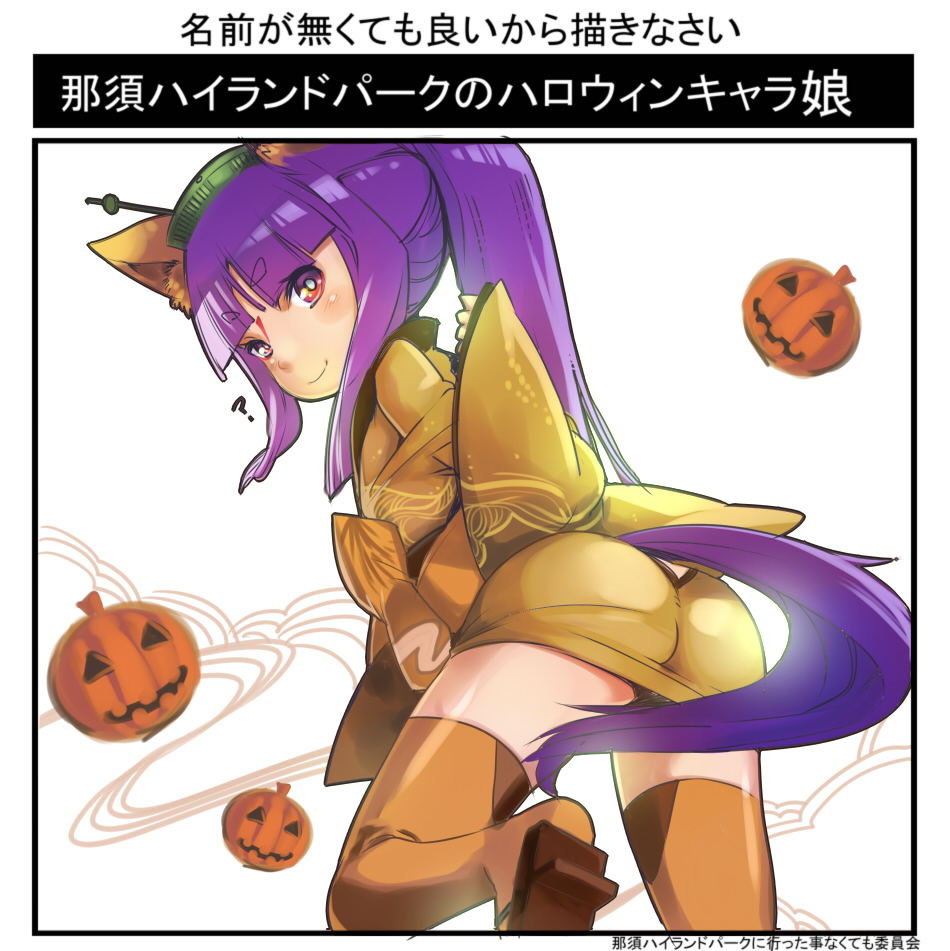 1girl animal_ears ass closed_mouth commentary_request hijiri long_hair pumpkin solo thigh-highs