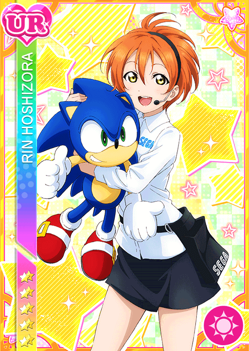 blush character_name dress green_eyes hoshizora_rin love_live!_school_idol_festival love_live!_sunshine!! orange_hair short_hair smile sonic_the_hedgehog