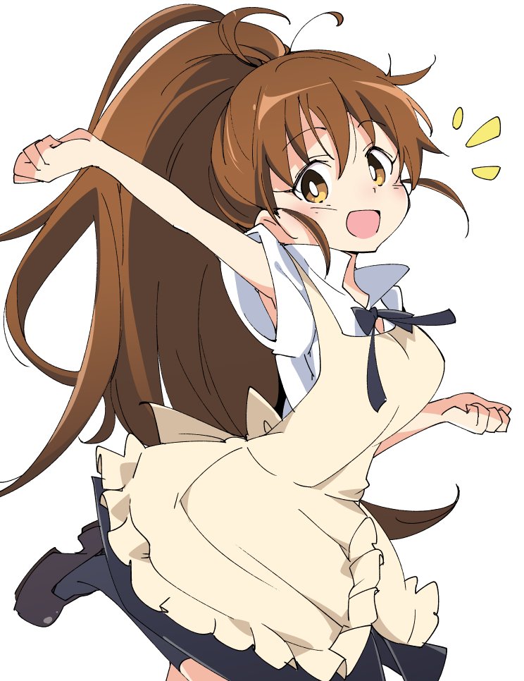 1girl apron blush brown_eyes brown_hair ixy long_hair open_mouth orange_eyes orange_hair ponytail taneshima_popura waitress working!!