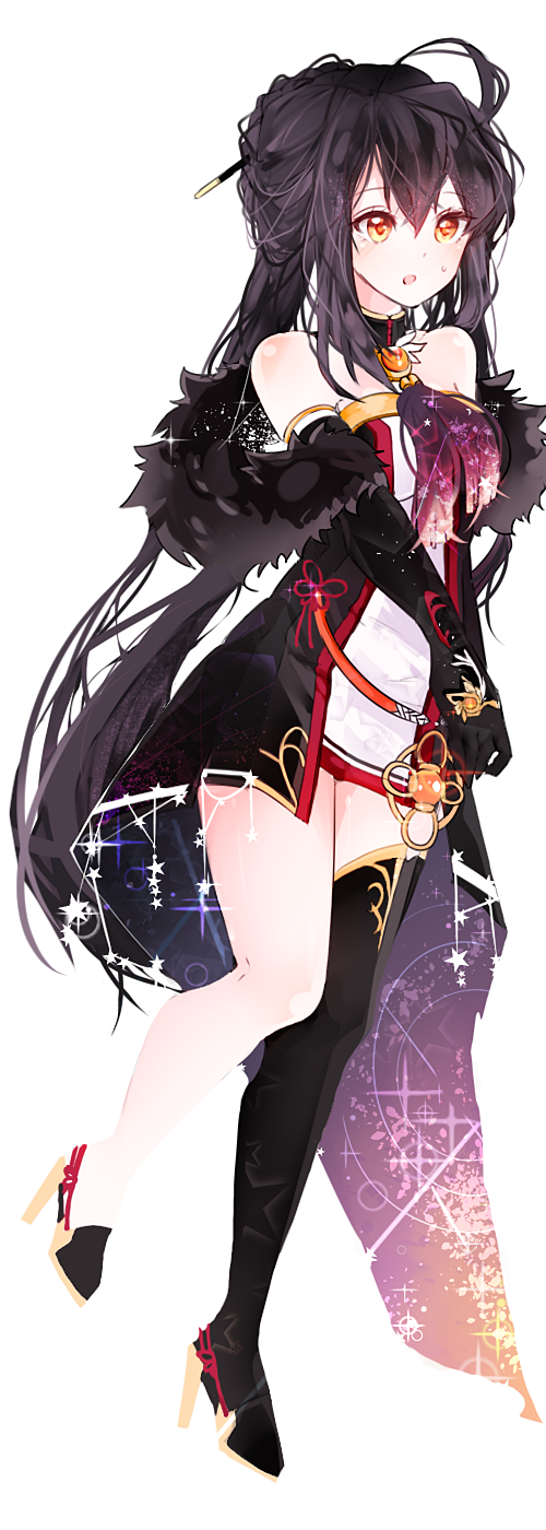 1girl annlin ara_han bare_shoulders black_hair blush colorful elsword fluffy_collar hair_ornament hairpin highres long_hair open_mouth yama_raja_(elsword) yellow_eyes