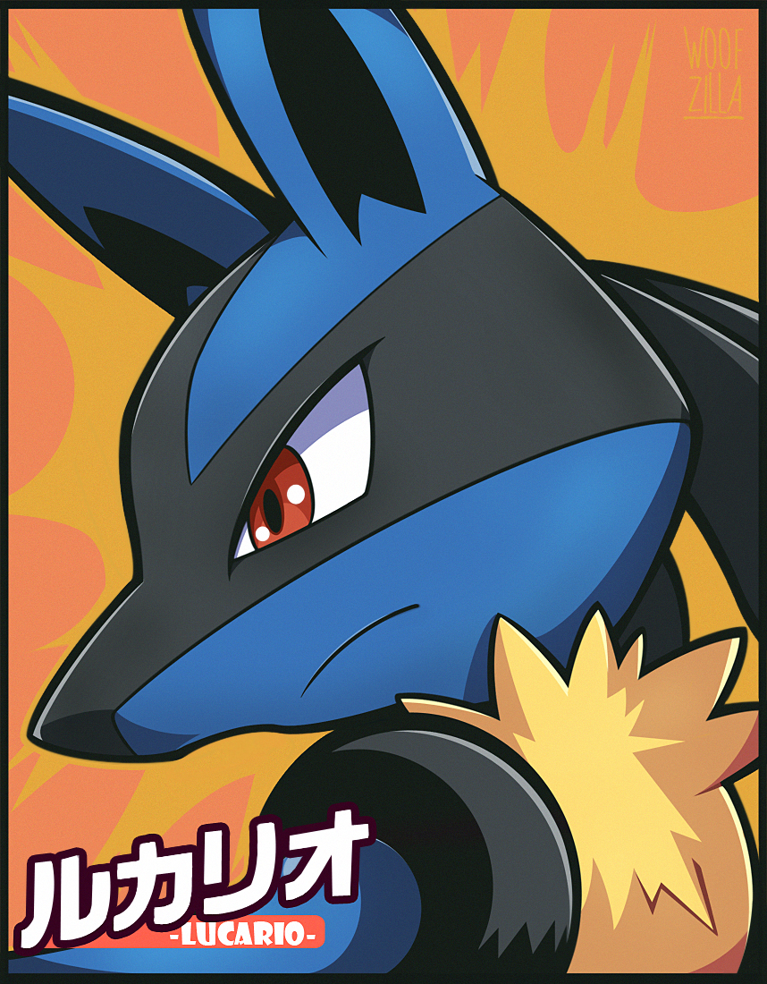 blue_fur creatures_(company) game_freak gen_4_pokemon lucario nintendo pokemon pokemon_(game) red_eyes woofzilla yellow_fur