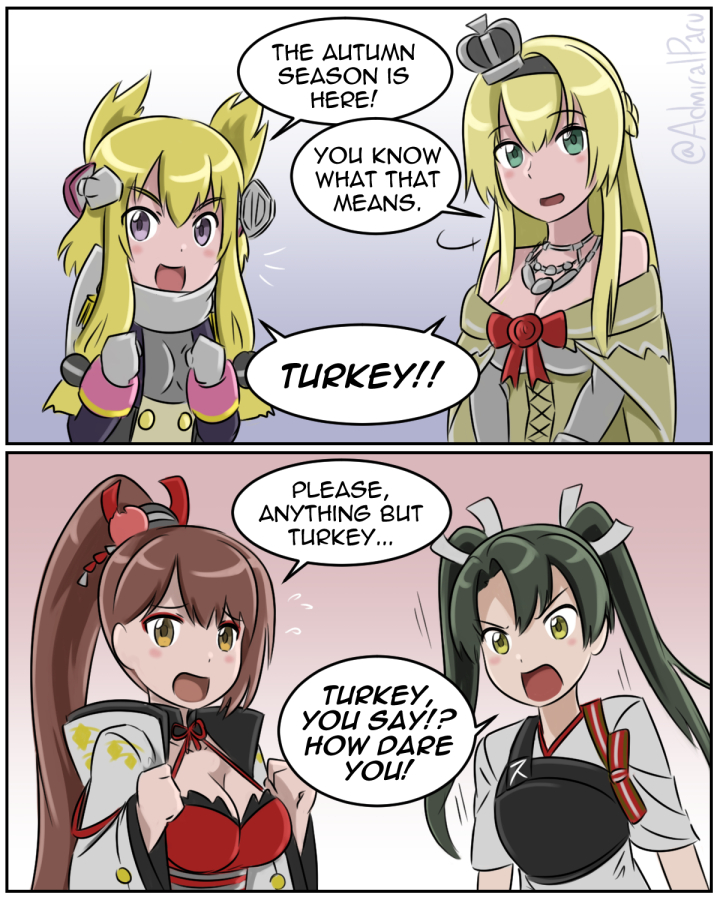 2koma admiral_paru angry azur_lane blonde_hair blue_eyes colored comic kantai_collection ponytail speech_bubble twintails violet_eyes warspite_(azur_lane) warspite_(kantai_collection) yellow_eyes zuikaku_(azur_lane) zuikaku_(kantai_collection)