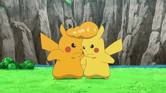 1girl 2boys alternate_color animated animated_gif creatures_(company) game_freak gen_1_pokemon multiple_boys nintendo pikachu pokemon pokemon_(anime) pokemon_(creature) pokemon_sm_(anime) pompadour shiny_pokemon