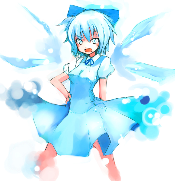 blue_hair bow cirno ichihonkui ippongui short_hair touhou wings