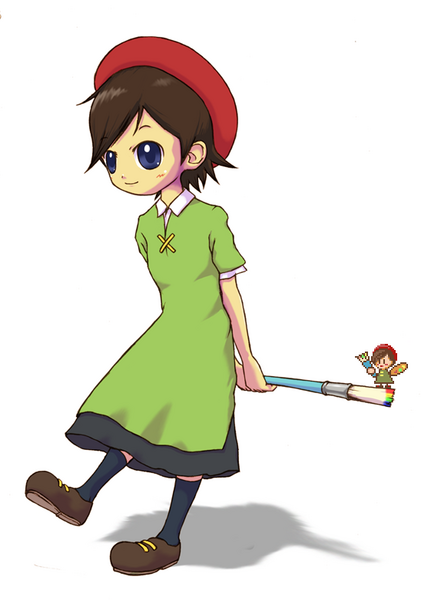 adeleine art_brush beret hat kirby kirby's_dream_land_3 kirby's_dream_land_3 kirby_(series) paintbrush pixel_art short_hair