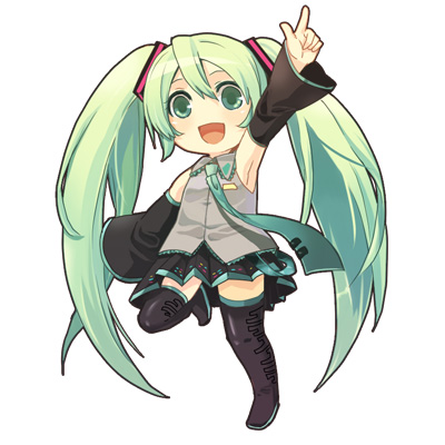 armpits detached_sleeves green_eyes green_hair hatsune_miku lowres necktie sazame skirt thigh-highs thighhighs twintails vocaloid