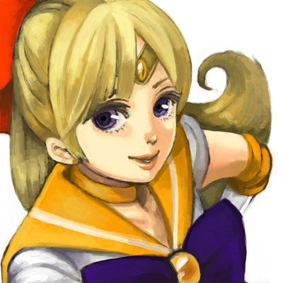 aino_minako bishoujo_senshi_sailor_moon blonde_hair blue_eyes bow choker circlet elbow_gloves gloves hair_bow lipstick long_hair lowres magical_girl noja sailor_venus solo tiara