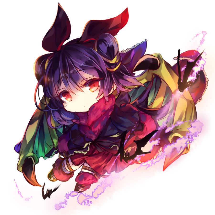 1girl animal_ears bat bat_ears dragon_wings dress fake_animal_ears fire_emblem fire_emblem:_seima_no_kouseki fire_emblem_heroes fur_trim halloween_costume kutsuki_kai long_sleeves mamkute multi-tied_hair myrrh nintendo purple_hair red_eyes simple_background solo twintails white_background wings