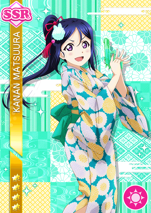 blue_hair blush character_name kimono long_hair love_live!_school_idol_festival love_live!_sunshine!! matsuura_kanan ponytail smile violet_eyes