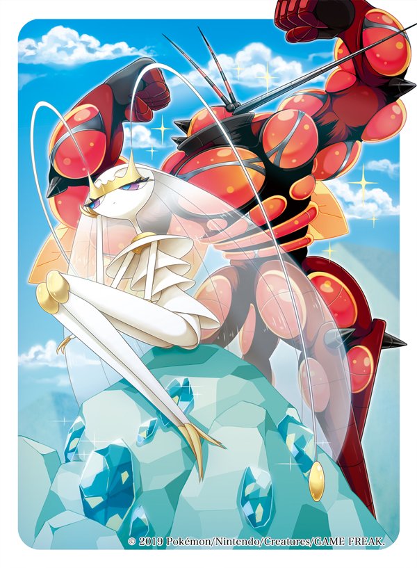 buzzwole creatures_(company) game_freak gen_7_pokemon insect_girl muscle nintendo no_humans official_art pheromosa pokemon pokemon_(game) pokemon_sm pokemon_trading_card_game pose ultra_beast