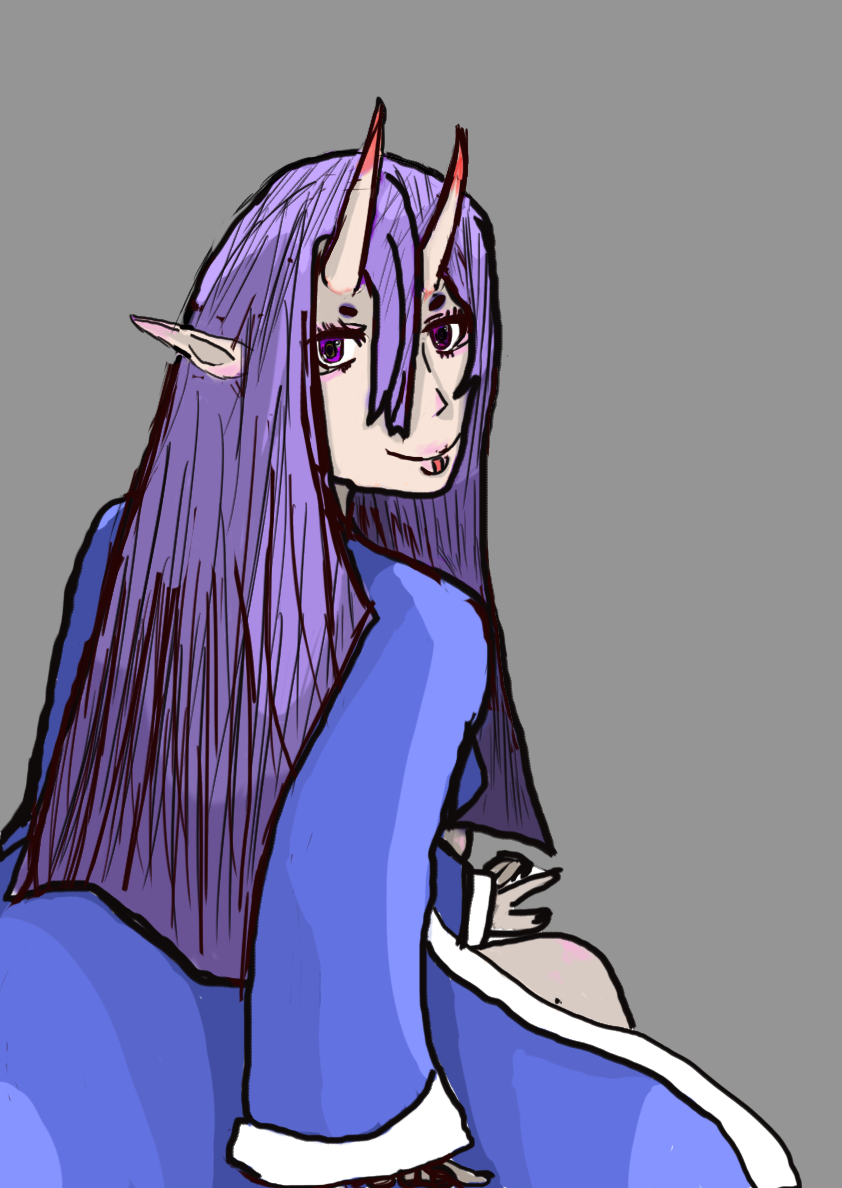 horns long_ears long_hair monster_girl oni_horns original_character purple_hair violet_eyes