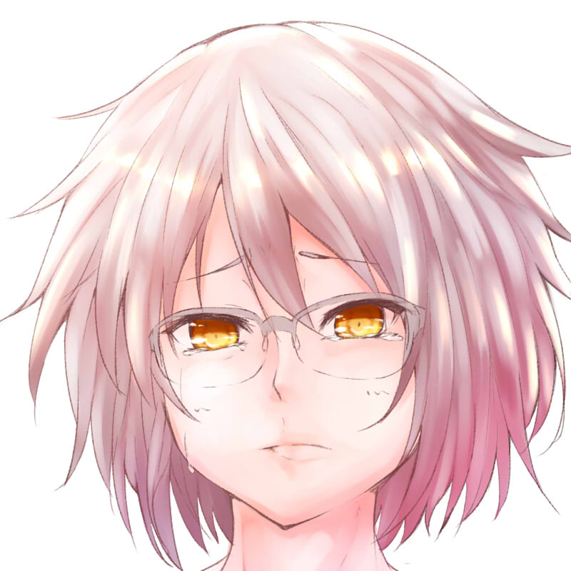 1girl crying crying_with_eyes_open eyebrows_visible_through_hair glasses hair_between_eyes honest_(honenano) nagato_yuki portrait purple_hair solo suzumiya_haruhi_no_shoushitsu suzumiya_haruhi_no_yuuutsu tears white_background yellow_eyes