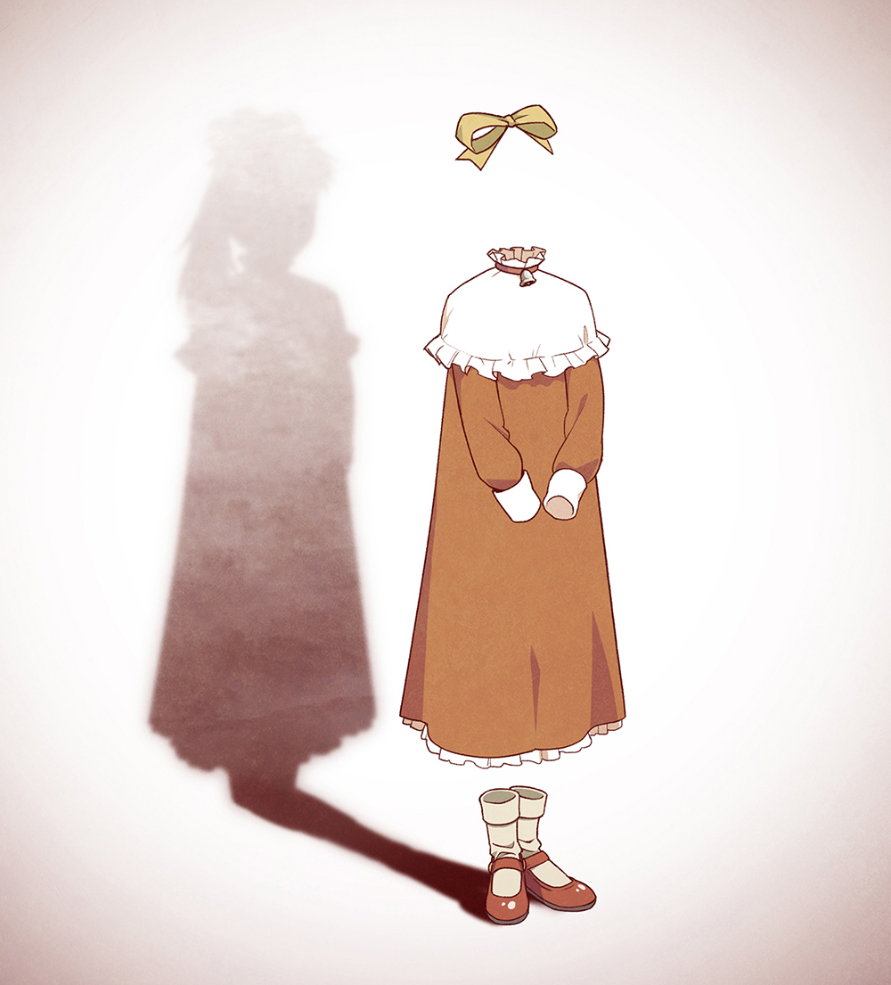 1girl bell bell_collar bow collar different_shadow dress hair_bow invisible long_dress moomin ninny_(moomin) ponytail shadow solo suzushiro_(suzushiro333)