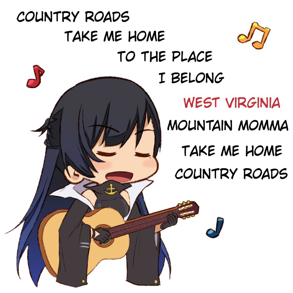 azur_lane black_hair closed_eyes country_roads guitar instrument long_hair music musical_note playing_instrument singing tagme west_virginia_(azur_lane)