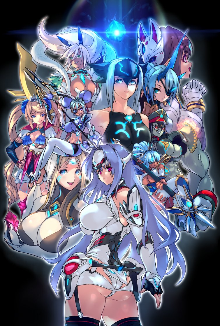 android animal_ears armor ass bare_shoulders black_hair blonde_hair blue_eyes blue_hair blush breasts cleavage dark_skin dress elbow_gloves expressionless eyepatch forehead_protector fox_mask glasses gloves glowing glowing_eyes green_eyes hagoromo japanese_clothes kasane_(xenoblade) kos-mos kos-mos_re: large_breasts leotard long_hair looking_at_viewer mask menou_(xenoblade) mikumari_(xenoblade) military monster_girl multiple_girls negresco nintendo nyuutsu_(xenoblade) open_mouth pauldrons pointy_ears polearm ponytail red_eyes rinne_(xenoblade) seori_(xenoblade) shawl short_hair simple_background smile spear teni_(xenoblade) thigh-highs tokiha_(xenoblade) twintails very_long_hair weapon white_hair white_leotard xenoblade_(series) xenoblade_2 xenosaga yaegiri_(xenoblade)