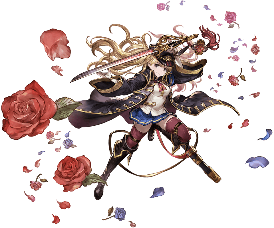 1girl bandaid bandaid_on_face bangs black_footwear blonde_hair boots brown_eyes curly_hair feathers flower full_body granblue_fantasy hat holding holding_sword holding_weapon knee_boots leg_up long_coat long_hair long_sleeves looking_at_viewer minaba_hideo miniskirt monica_weisswind official_art parted_lips petals pleated_skirt rose rose_petals sheath skirt smile solo sword thigh-highs thorns transparent_background twintails weapon wide_sleeves