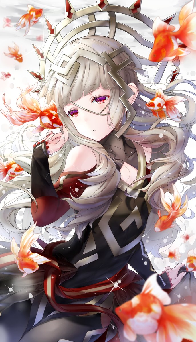 1girl armor cape crown fire_emblem fire_emblem_heroes gloves grey_hair hair_ornament highres long_hair nintendo open_mouth red_eyes ringozaka_mariko simple_background solo veronica_(fire_emblem)