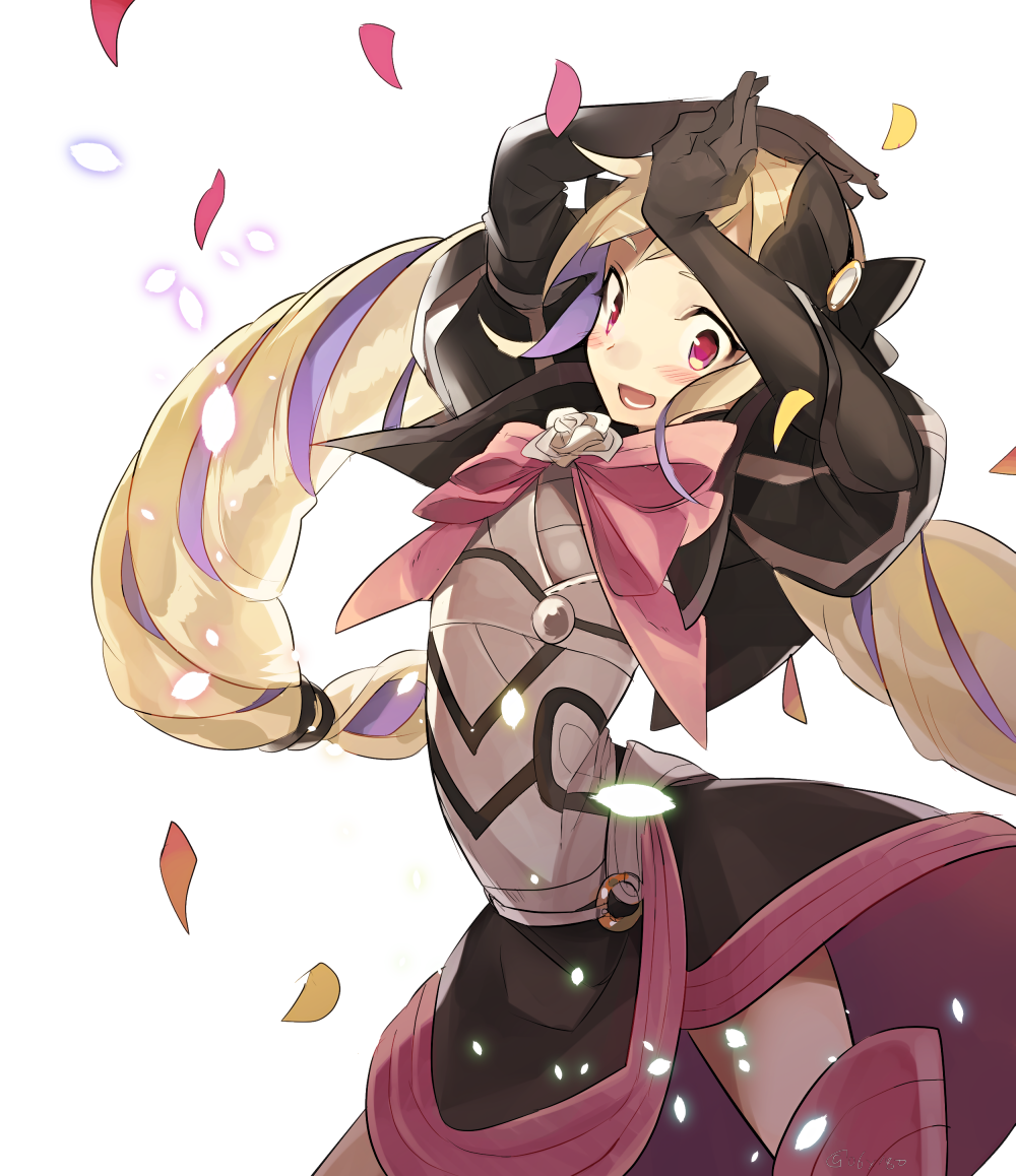 1girl armor blonde_hair drill_hair elise_(fire_emblem_if) fire_emblem fire_emblem_if gloves hairband hyakuhachi_(over3) long_hair looking_at_viewer nintendo purple_hair smile twin_drills twintails violet_eyes