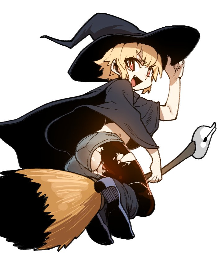1boy ass black_legwear broom broom_riding cape denim denim_shorts fang flying from_behind halloween halloween_costume hat jeong_sana leggings looking_back male_focus open_mouth parkgee shorts smile solo suicide_boy witch witch_hat