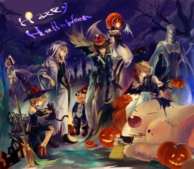 bad_id bad_pixiv_id halloween halloween_costume long_hair moogle multiple_boys multiple_girls short_hair