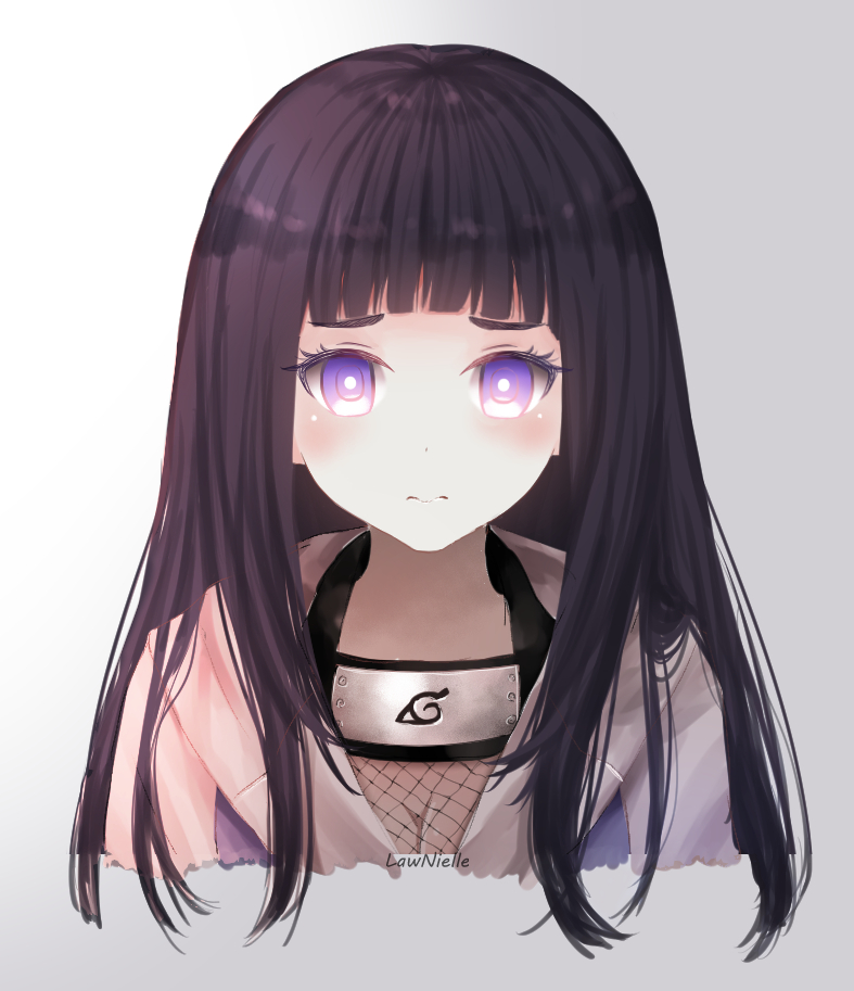 1girl bangs black_hair blunt_bangs breasts cleavage cropped_torso gradient gradient_background grey_background hyuuga_hinata jacket lawnielle long_hair looking_at_viewer naruto_(series) naruto_shippuuden small_breasts solo violet_eyes