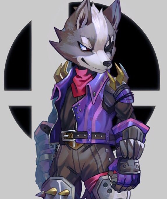 1boy animal animal_ears artist_request claws eyepatch furry gloves jacket male_focus nintendo nintendo_ead no_humans simple_background smile solo sora_(company) star_fox star_fox_64 star_fox_zero super_smash_bros. super_smash_bros._ultimate super_smash_bros_brawl tail wolf wolf_o'donnell