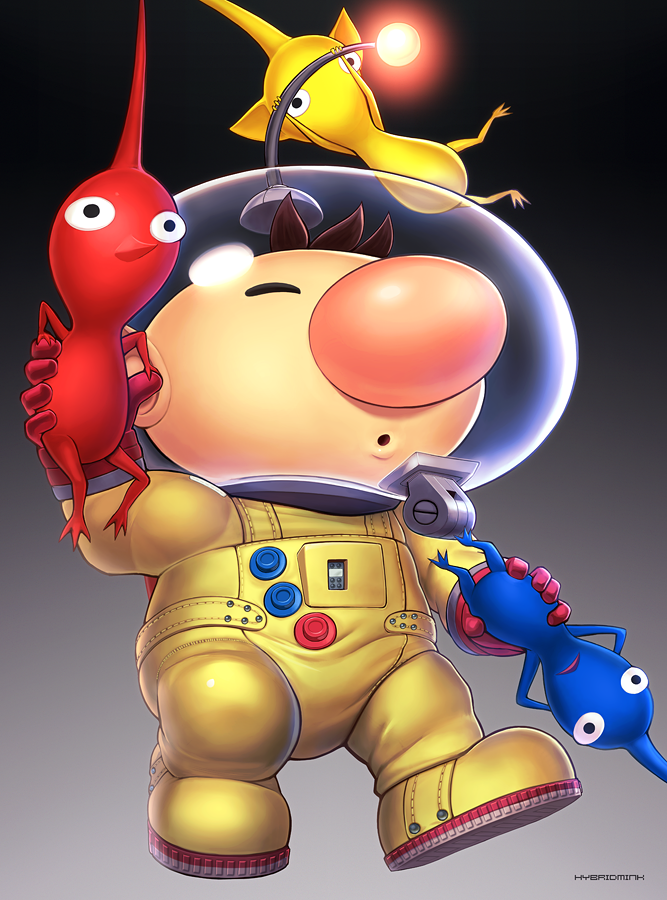 1boy brown_hair flower helmet hybridmink leaf male_focus nintendo olimar pikmin pikmin_(creature) pikmin_(series) plant pointy_ears simple_background solo super_smash_bros. super_smash_bros._ultimate