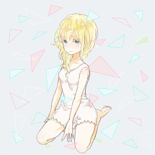 1girl blonde_hair breasts commentary_request dress green_eyes kingdom_hearts kingdom_hearts_ii long_hair looking_at_viewer lowres namine punine solo white_dress