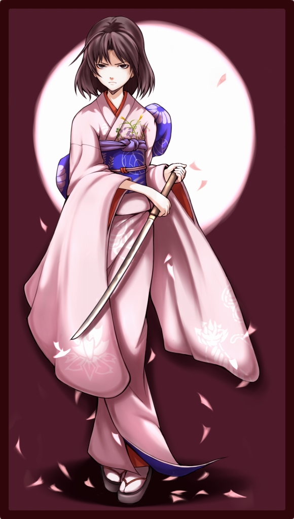 ina_(gokihoihoi) ina_(pixiv6911) japanese_clothes kara_no_kyoukai kimono petals ryougi_shiki short_hair solo sword type-moon weapon