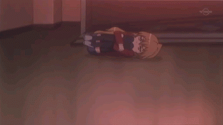 animated animated_gif brown_hair cap fetal_position gif long_hair lowres rolling school_uniform screencap solo thigh-highs thighhighs toradora! what