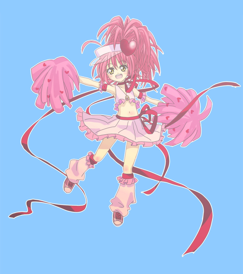 amulet_heart chamu chamu_(lbdr) cheerleader hinamori_amu kneehighs loose_socks magical_girl midriff navel pink_hair ribbon ribbons shugo_chara! socks solo visor visor_cap yellow_eyes