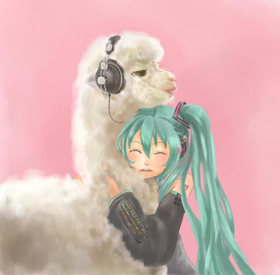 chatarou hatsune_miku headphones llama vocaloid winamp