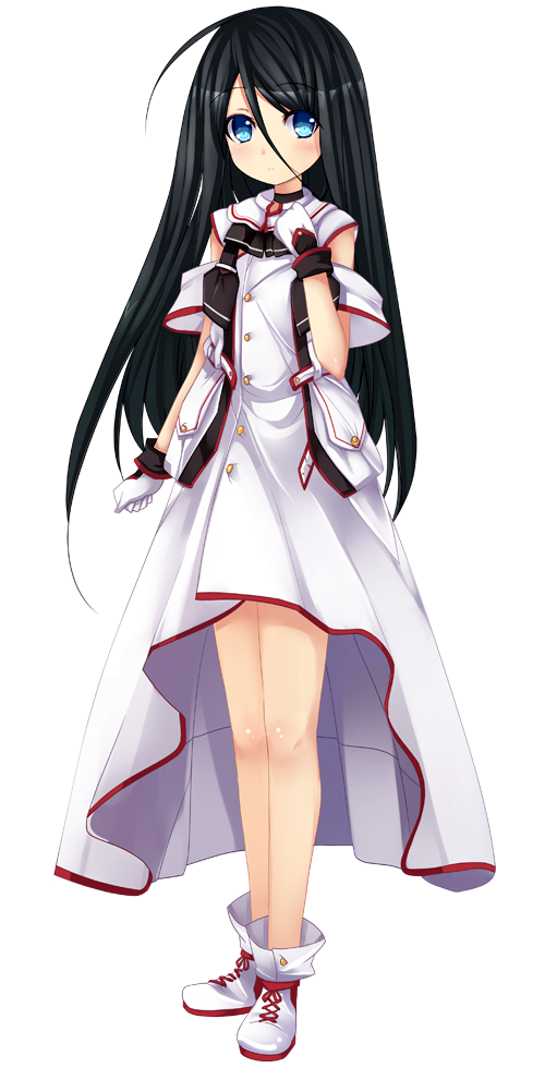 1girl black_hair blue_eyes blush dress full_body gloves hair_between_eyes hand_up krista_hugenberg long_hair looking_at_viewer patriarch_xtasy shoes smile solo standing transparent_background very_long_hair white_dress white_footwear