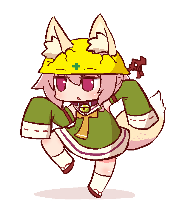 1girl animal_ear_fluff animal_ears bell bell_collar blush brown_collar collar detached_sleeves ears_through_headwear fox_ears fox_girl fox_tail green_shirt green_sleeves hair_ornament hardhat helmet jingle_bell kemomimi-chan_(naga_u) kneehighs long_sleeves looking_away naga_u original parted_lips red_footwear ribbon-trimmed_sleeves ribbon_trim sailor_collar shirt sidelocks sleeveless sleeveless_shirt sleeves_past_fingers sleeves_past_wrists solo tail white_background white_legwear white_sailor_collar