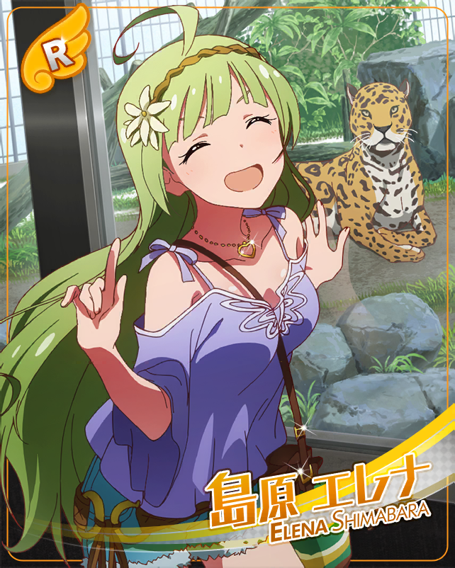 ahoge blush closed_eyes dress green_hair idolmaster idolmaster_million_live! idolmaster_million_live!_theater_days long_hair shimabara_elena smile