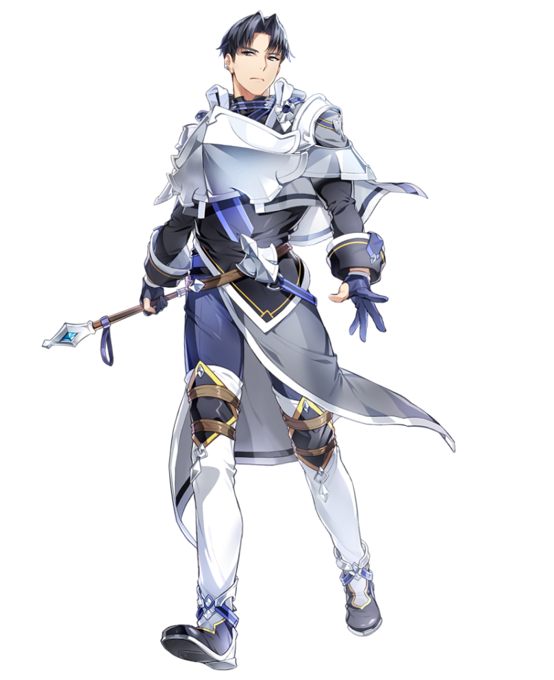 1boy black_eyes black_footwear black_hair blue_gloves capelet epic7 fingerless_gloves full_body gloves holding holding_wand looking_at_viewer male_focus official_art romann_barelit solo standing transparent_background wand white_capelet white_legwear