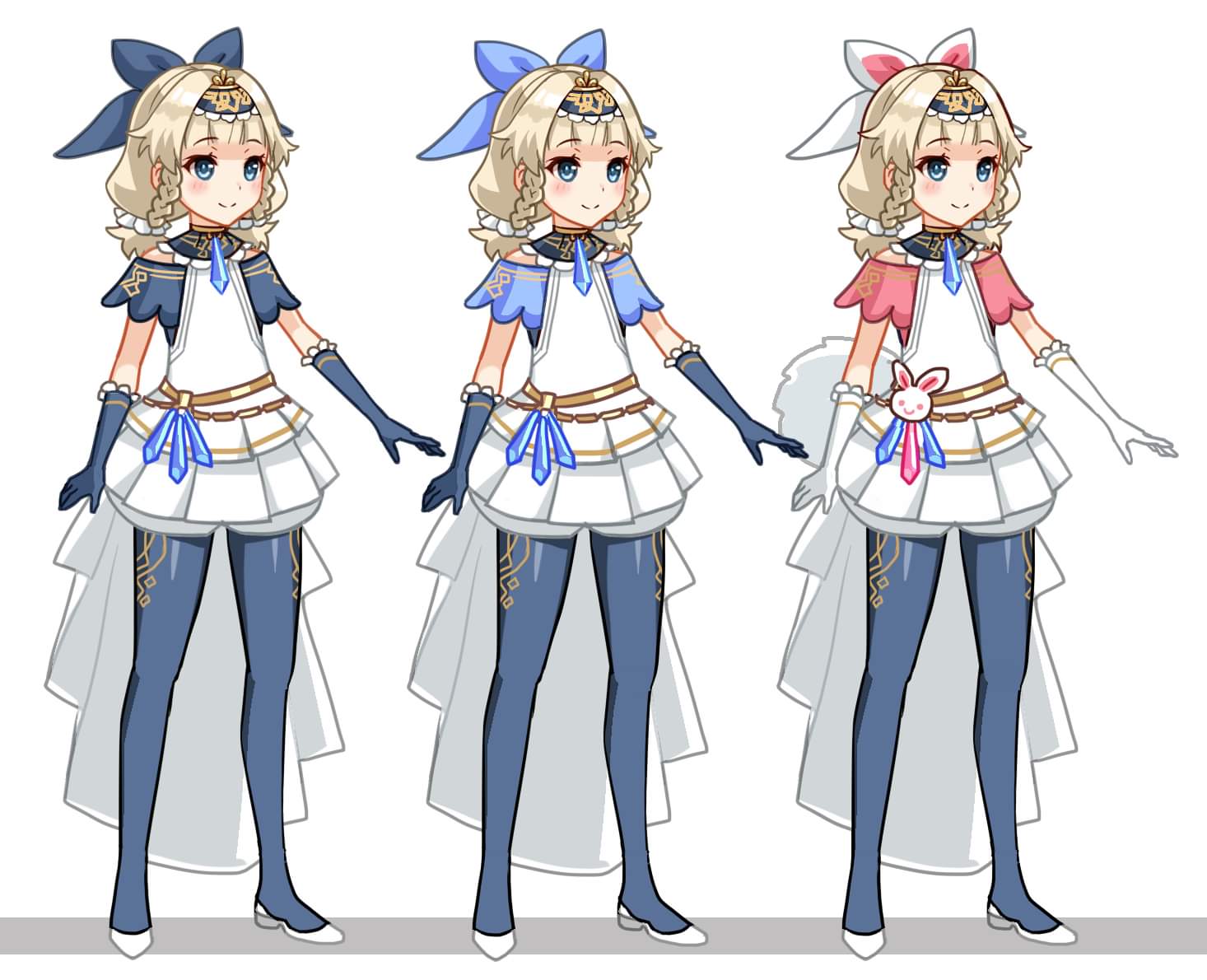 1boy blonde_hair blue_eyes boots bow braid cape crown dress dress_shirt epic7 flats full_body gem gloves hair_ribbon jewelry prince_aither rabbit ribbon shirt short_sleeves smile trap