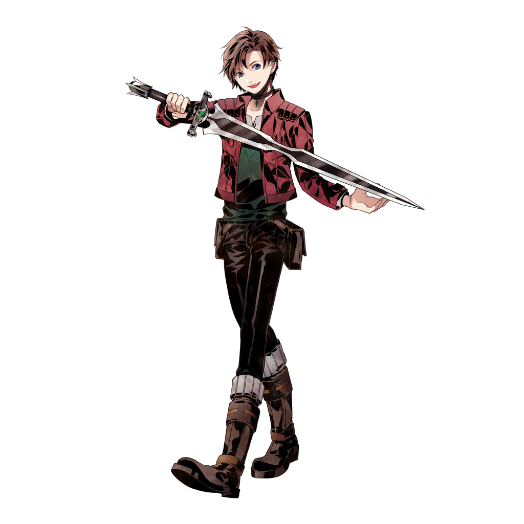 blue_eyes boots brown_hair official_art open_mouth solo star_ocean star_ocean_anamnesis star_ocean_integrity_and_faithlessness sword ted_(star_ocean) teeth transparent_background weapon