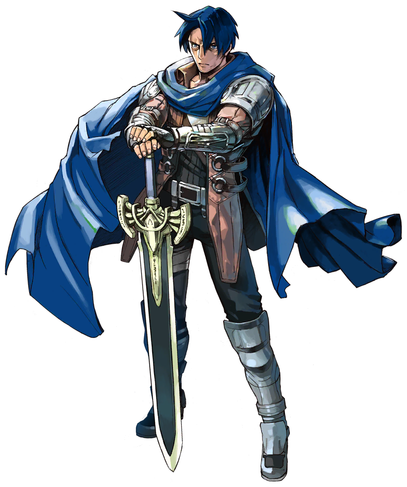 1boy armor armored_boots blue_eyes blue_hair boots cape daril_camuze fingerless_gloves gloves male_focus official_art solo star_ocean star_ocean_anamnesis star_ocean_integrity_and_faithlessness sword transparent_background weapon