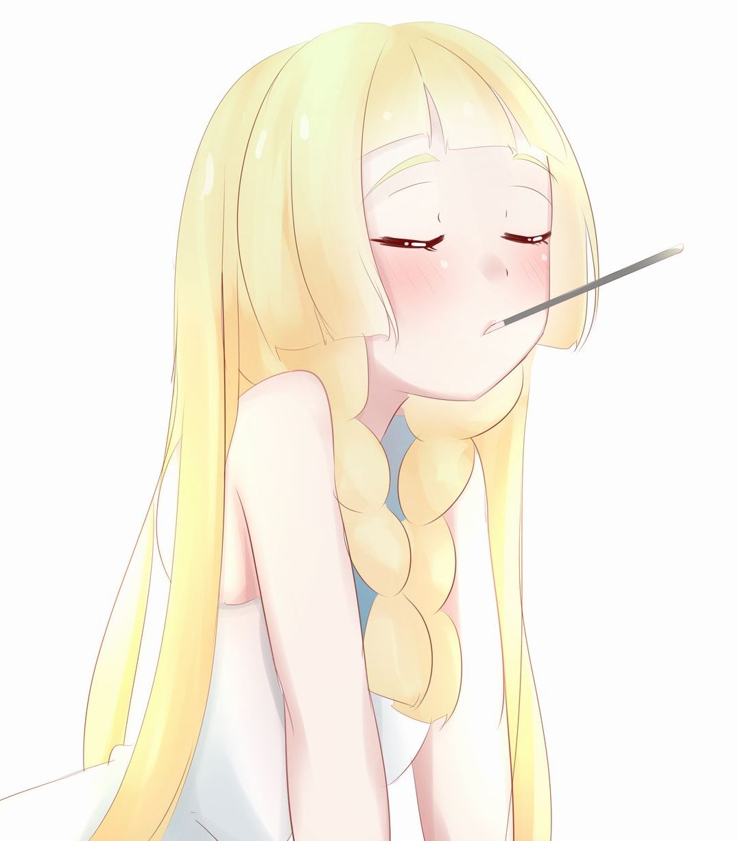 1girl blonde_hair blush closed_eyes creatures_(company) food game_freak highres ko_to_tsuki lillie_(pokemon) nintendo pocky pokemon pokemon_(game) pokemon_sm