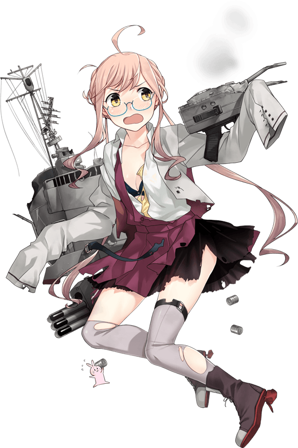 1girl ahoge bra depth_charge depth_charge_projector double_bun dress fujikawa full_body glasses grey_legwear kantai_collection long_hair long_sleeves machinery makigumo_(kantai_collection) official_art pink_hair purple_dress rabbit remodel_(kantai_collection) sleeves_past_wrists smile solo thigh-highs torn_clothes torpedo_launcher torpedo_tubes transparent_background turret twintails underwear zettai_ryouiki