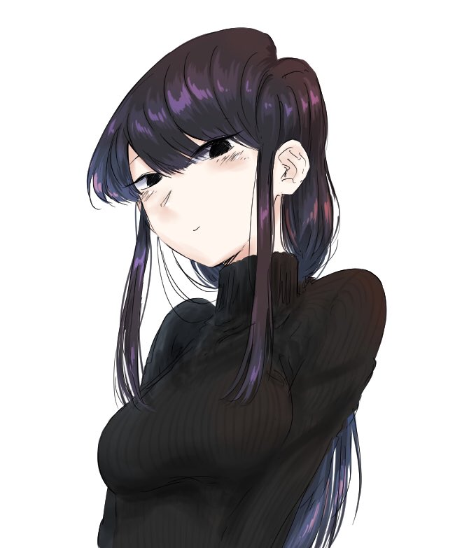 1girl black_eyes black_hair closed_mouth komi-san_wa_komyushou_desu komi_shouko long_hair mitsugu pullover smile white_background